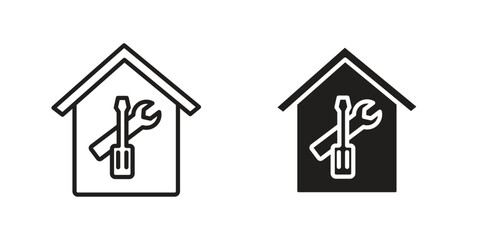 Home repair icon symbol set in black. line and flat icons