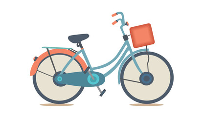 Fototapeta premium Colorful bicycle vector illustration with front basket on round beige background