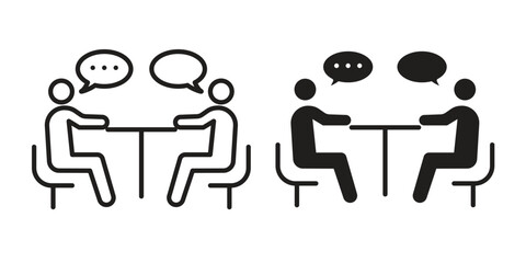 Job interview icon symbol set in black. line and flat icons