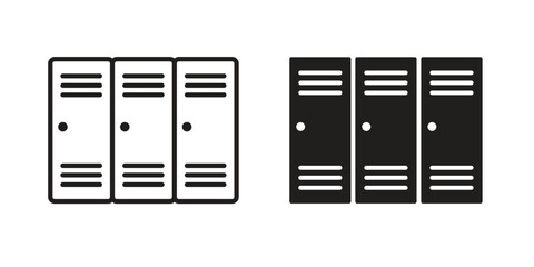 Locker icon symbol set in black. line and flat icons