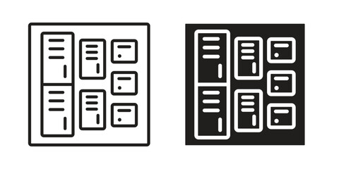 Lockers icon symbol set in black. line and flat icons