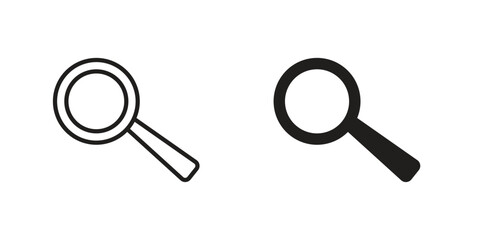 Magnifying glass icon symbol set in black. line and flat icons