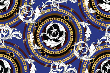 Baroque, chain and belt pattern. Vintage pattern design