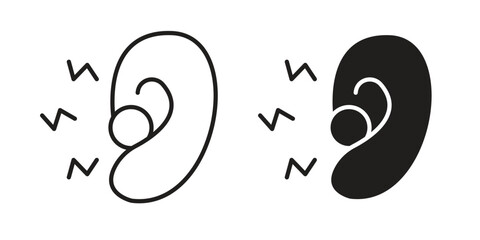 Otitis icon symbol set in black. line and flat icons