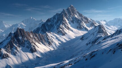 Fototapeta premium Majestic Winter Mountain Landscape: A Panoramic View of Snow-Capped Peaks