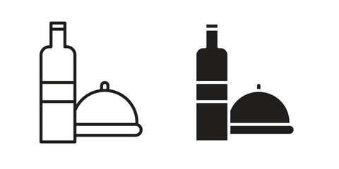 Room service icon symbol set in black. line and flat icons