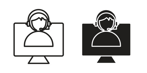 Tech support icon symbol set in black. line and flat icons