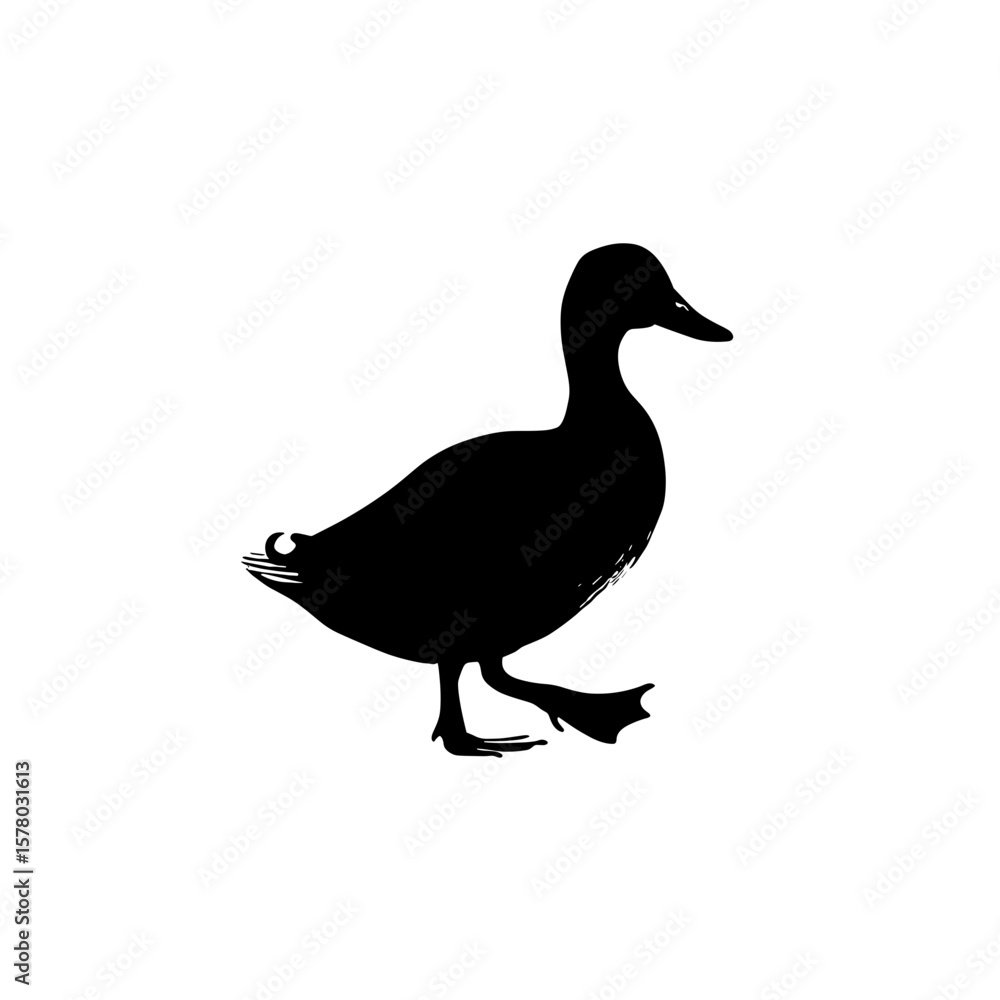 Aufkleber silhouette of a duck walking with its head up and feathers visible in a side profile illustration
