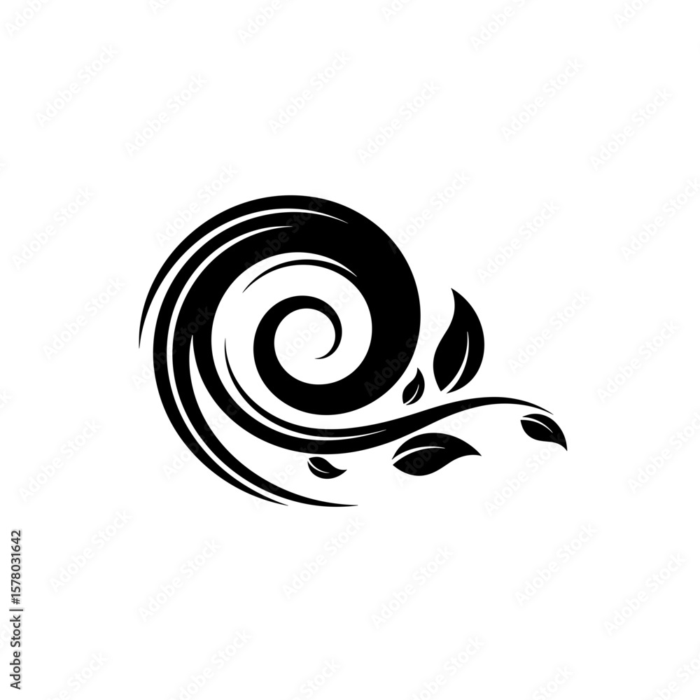 Poster stylized swirl with leaf accents creating a decorative element for graphic design projects and arts