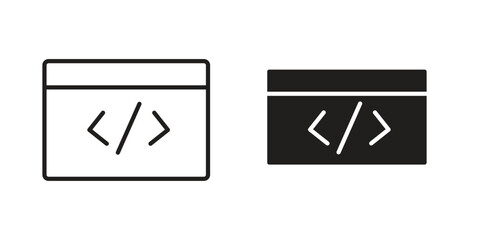 Web Code icon symbol set in black. line and flat icons