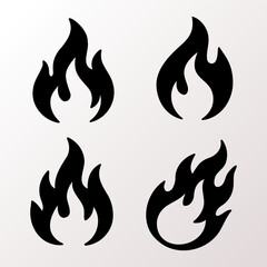 Set of Stylized Fire Flame Icons and Emblems