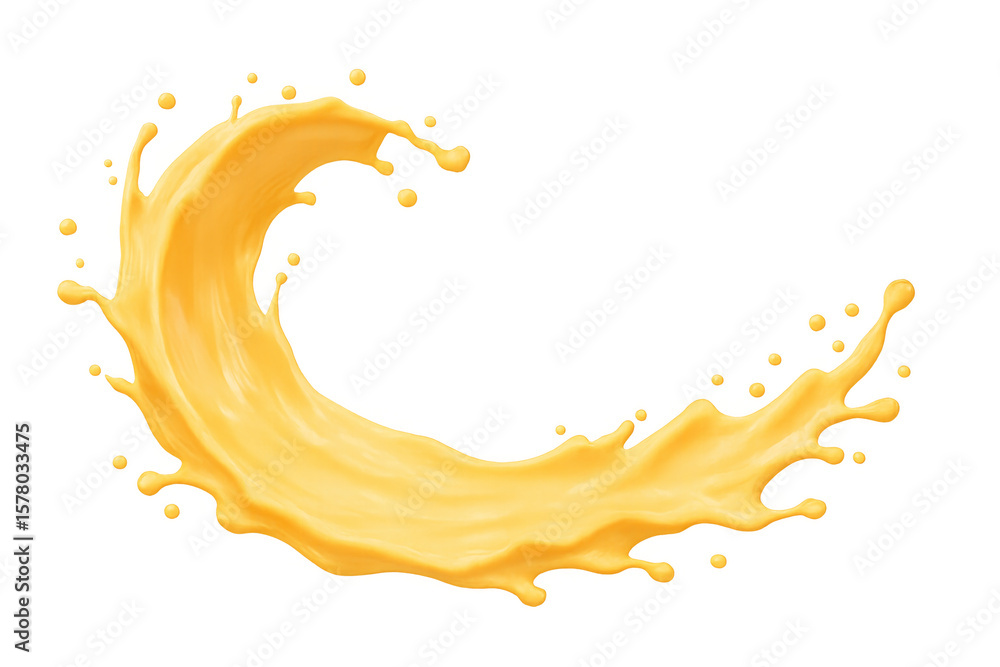 Poster refreshing orange juice splashing, creating a dynamic, vibrant visual with droplets on a transparent