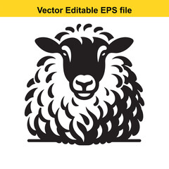 Two-Tone Minimalist Art of a Suffolk Sheep – Black Face and Woolly Body with Simplified Fluff Texture