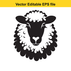 Two-Tone Minimalist Art of a Suffolk Sheep – Black Face and Woolly Body with Simplified Fluff Texture