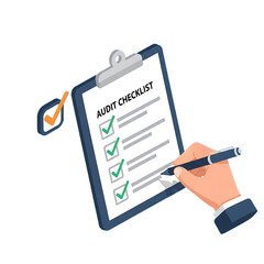 Hand checking off items on a completed checklist.