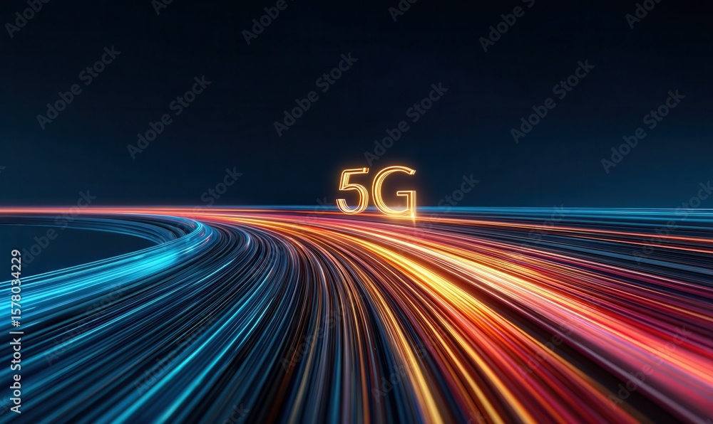 Poster 5g data streams flow swiftly through digital cyberspace during transmission