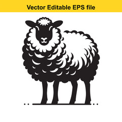 Two-Tone Minimalist Art of a Suffolk Sheep &ndash; Black Face and Woolly Body with Simplified Fluff Texture
