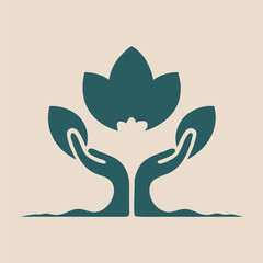 A serene visual two hands gently supporting a stylized lotus flower, conveying themes of growth, care, and nurturing