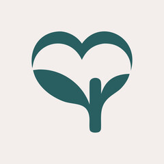 A simple heart shape integrated with a leaf design, symbolizing love for nature and growth