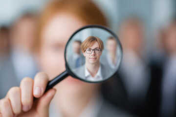 Recruitment Recruitment: Magnifying Glass Highlighting Ideal Job Candidate