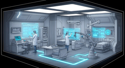 Futuristic Medical Facility Advanced Technology and Healthcare Environment | Hospital Illustration