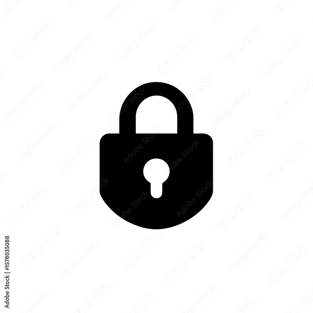 Poster illustration of a closed padlock with a keyhole in the center of the locking mechanism design
