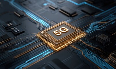 Close up reveals a sophisticated, modern 5g technology chip