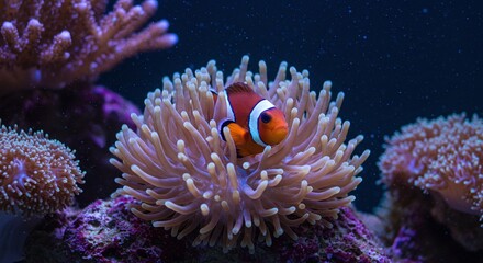 Clownfish Swimming in Vibrant Underwater Coral Reef Scene