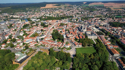 Aerial panorama of the old town around the city Pont-à-Verdun in France on a sunny day in late...