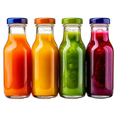  Assorted vibrant fruit and vegetable juices in glass bottles, perfect for healthy living and png