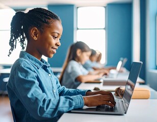 Elementary School Children Learning Basic Computer Knowledge: Diverse Kids in a Modern Colorful Classroom. Schoolchildren Getting Experience with Technology.