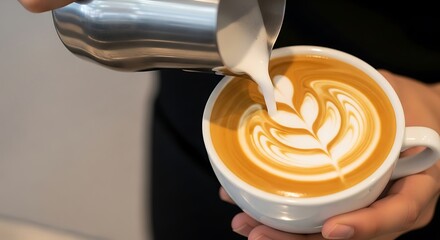 Latte art pouring creating coffee design