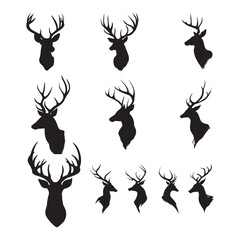 Animals Deer Symbol Hand Deer Black Set Vintage Art
