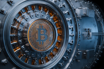 Fototapeta premium Bitcoin Vault - Advanced Cryptocurrency Security and Storage