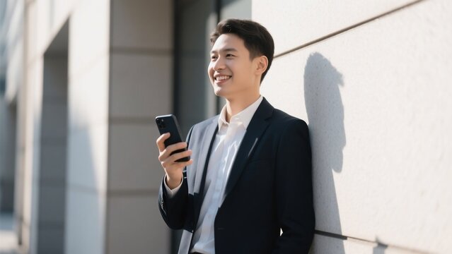 Young Asian Businessman Looking at Phone - Powered by Adobe