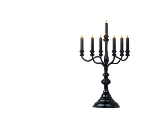 Elegant black candelabra with six lit candles, exuding a classic and romantic ambiance.
