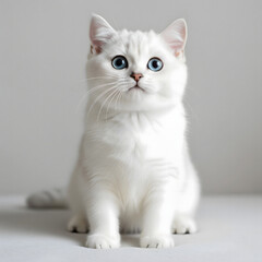 Adorable White Cat with Striking Blue Eyes Looking Upward