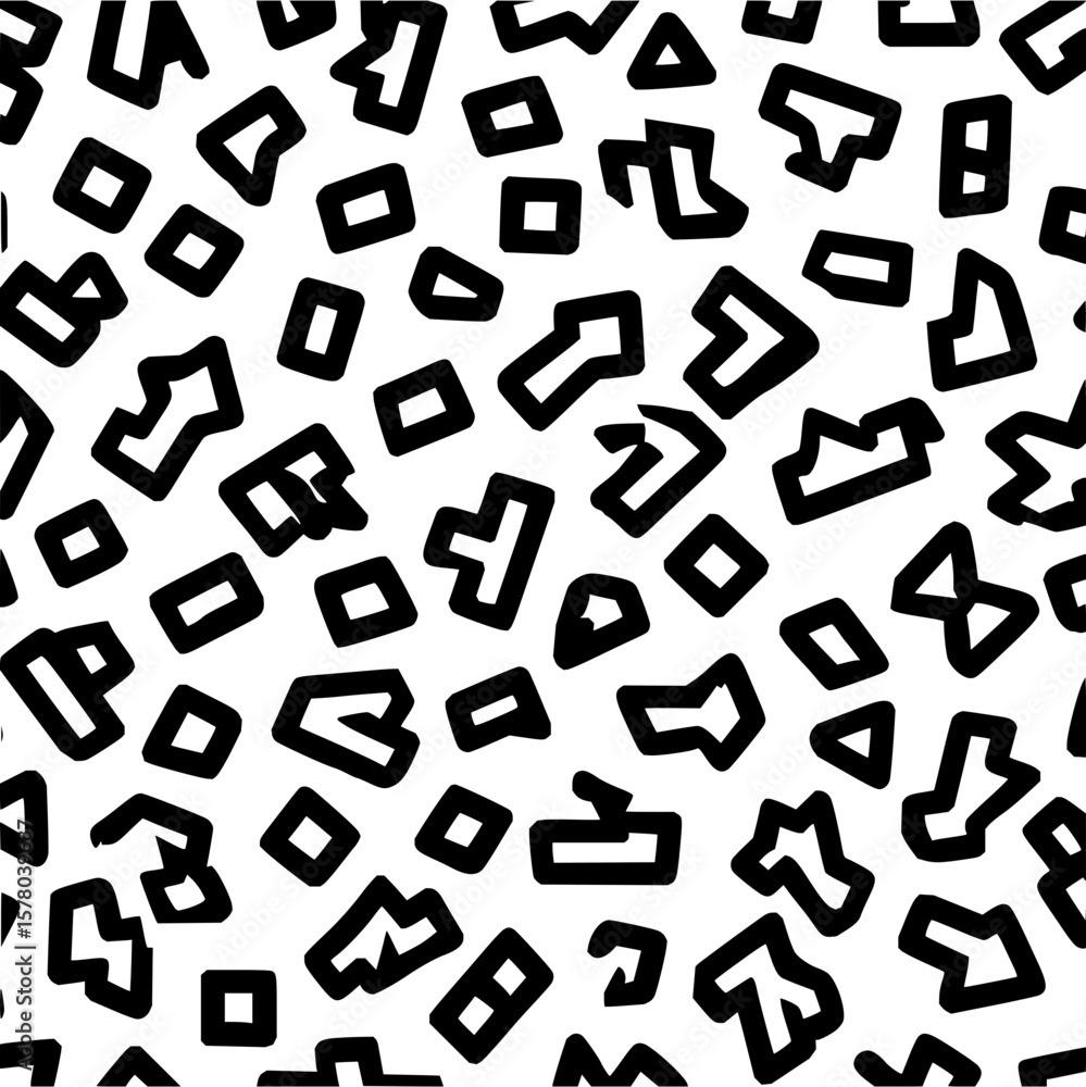 Poster seamless pattern of abstract geometric shapes in black and white creating a playful and modern desig