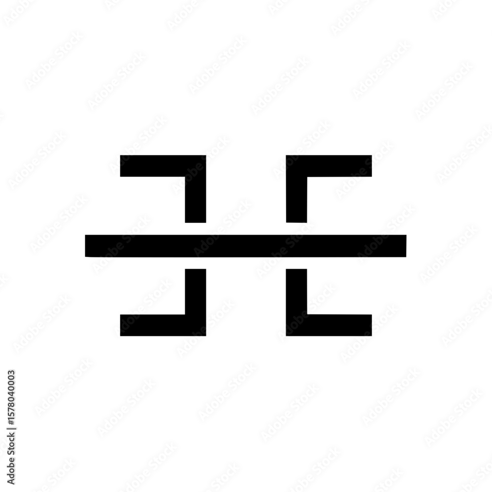 Poster illustration of a symmetrical geometric shape with horizontal and vertical lines in black color on w