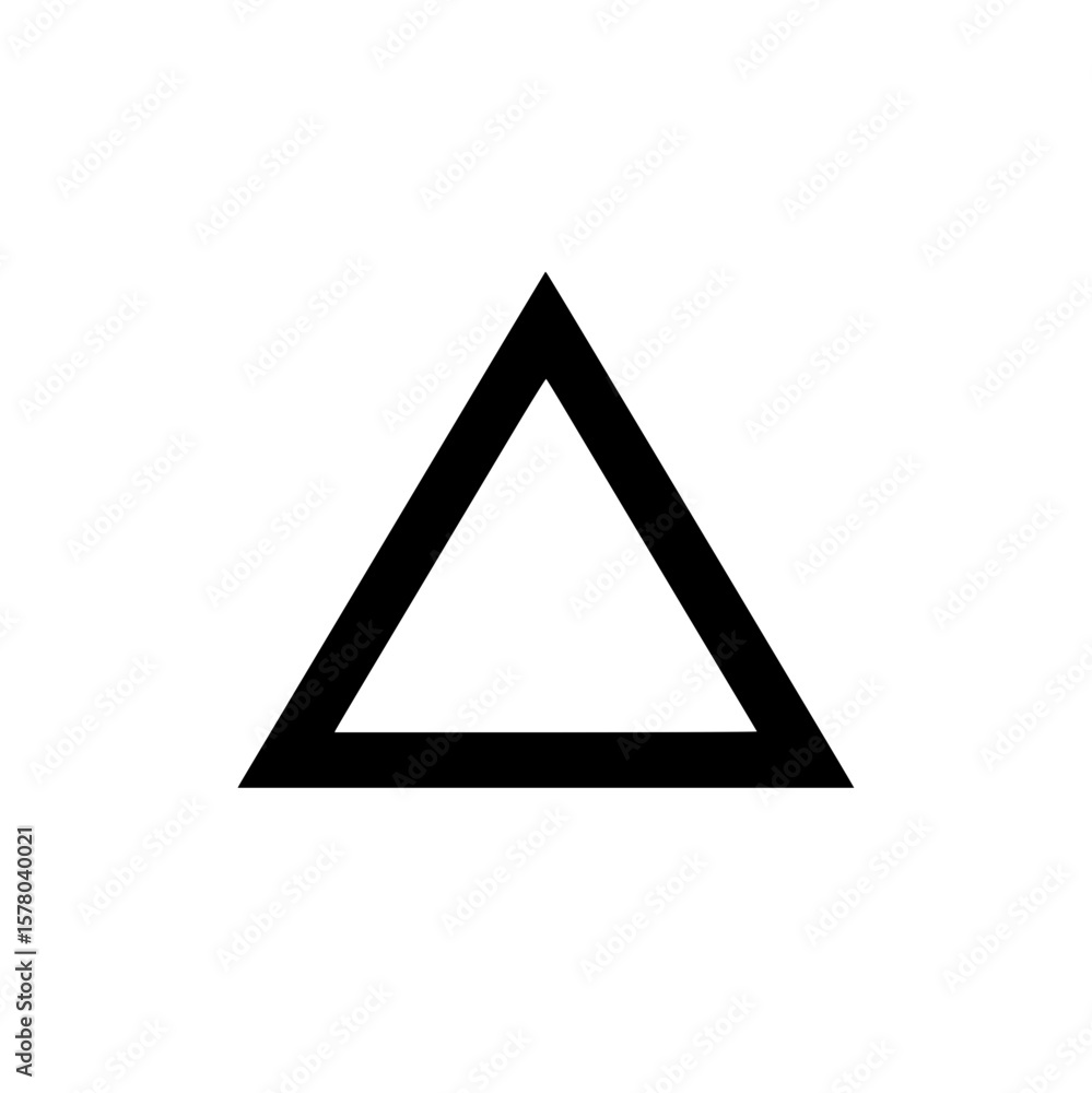 Poster a simple black outlined triangle shape centered on a white background in a minimalist design style i