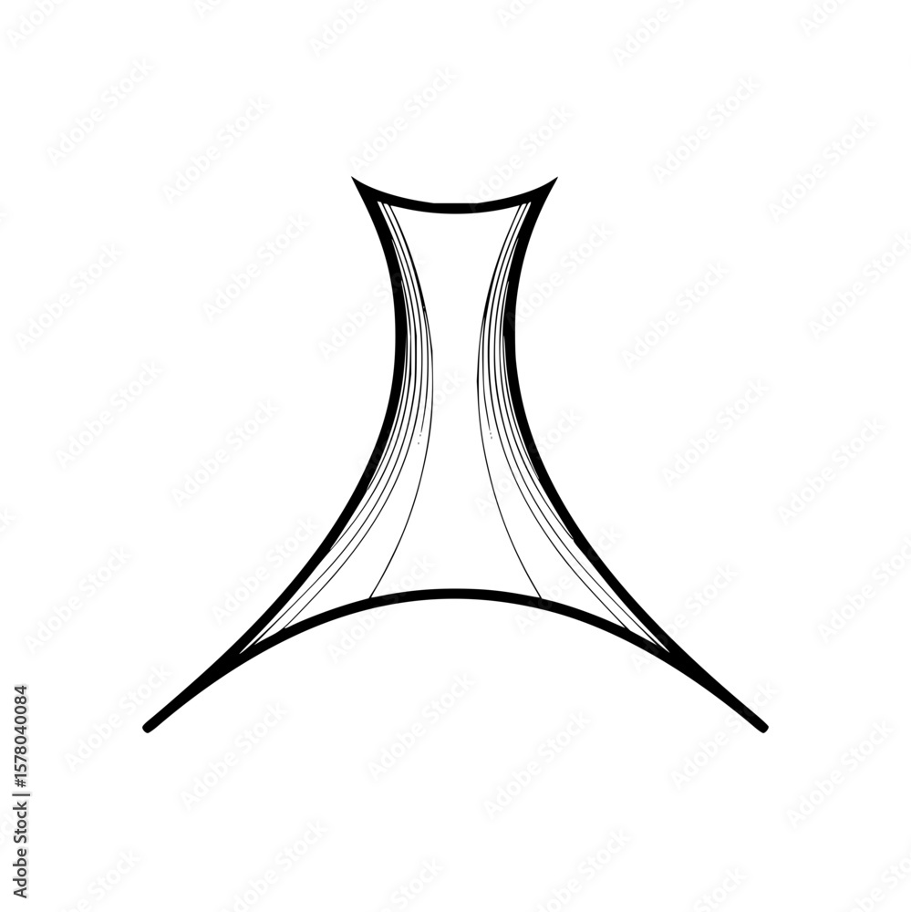 Poster abstract design featuring symmetrical curved lines converging to form a vase like structure on white