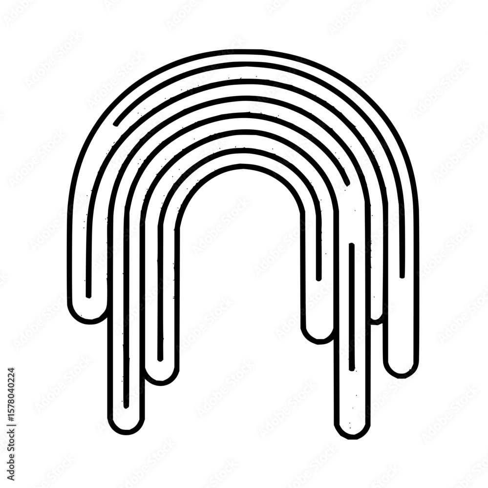 Poster abstract dripping arch made of multiple rounded lines in a black and white minimalist design style