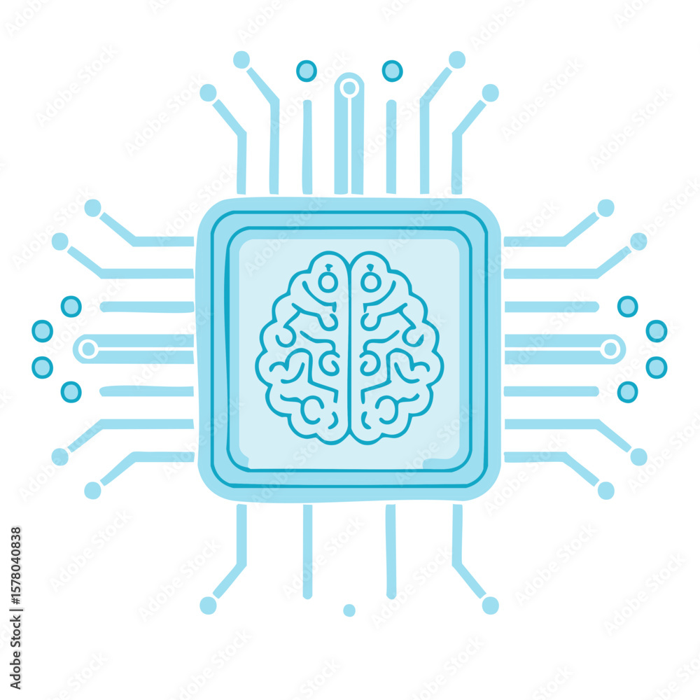 Poster artificial intelligence concept with brain shaped circuit design, machine learning solution, modern 