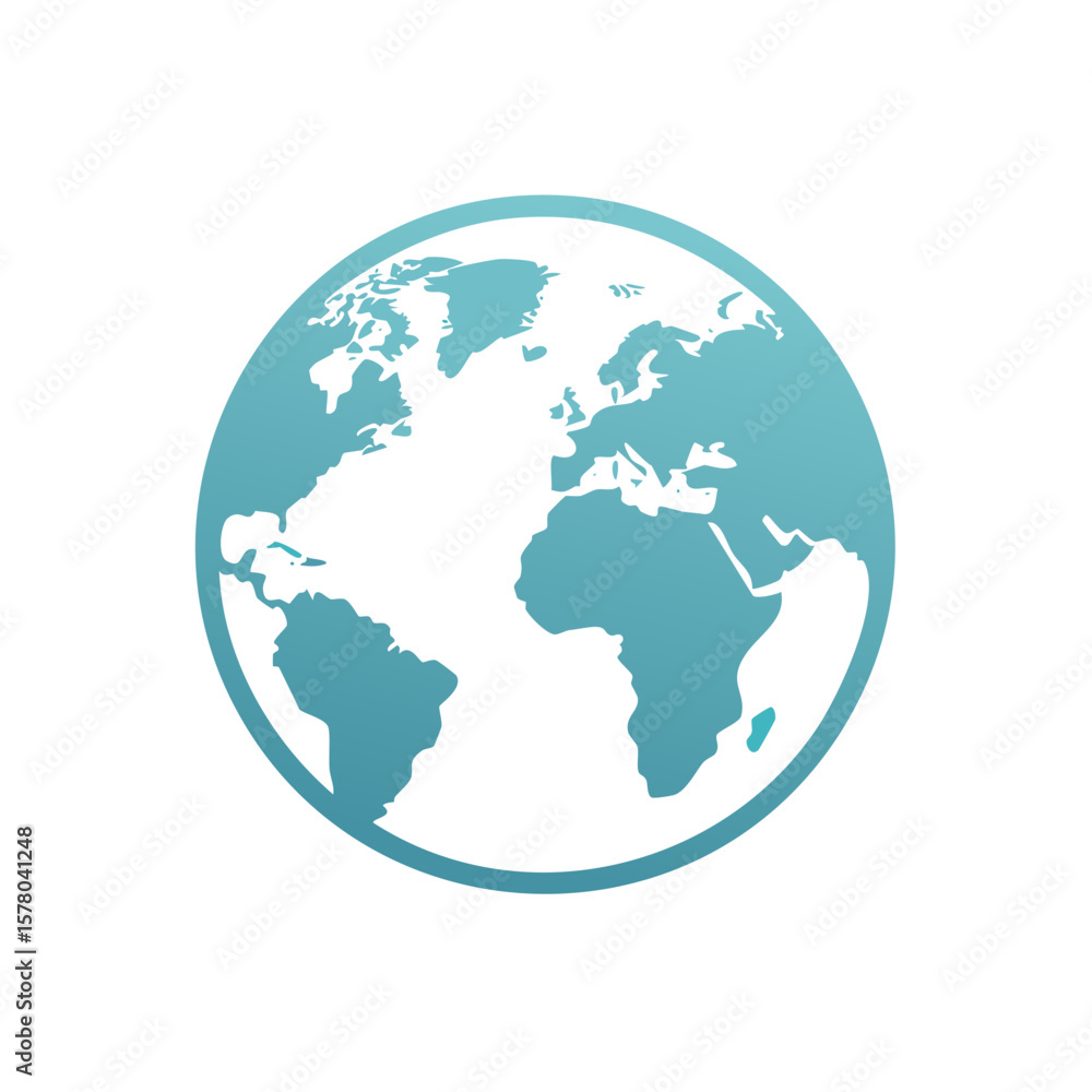 Poster global sphere with continents and oceans in soft teal color