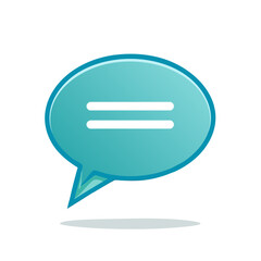 Teal speech bubble icon with equal sign, message, dialogue, conversation graphic