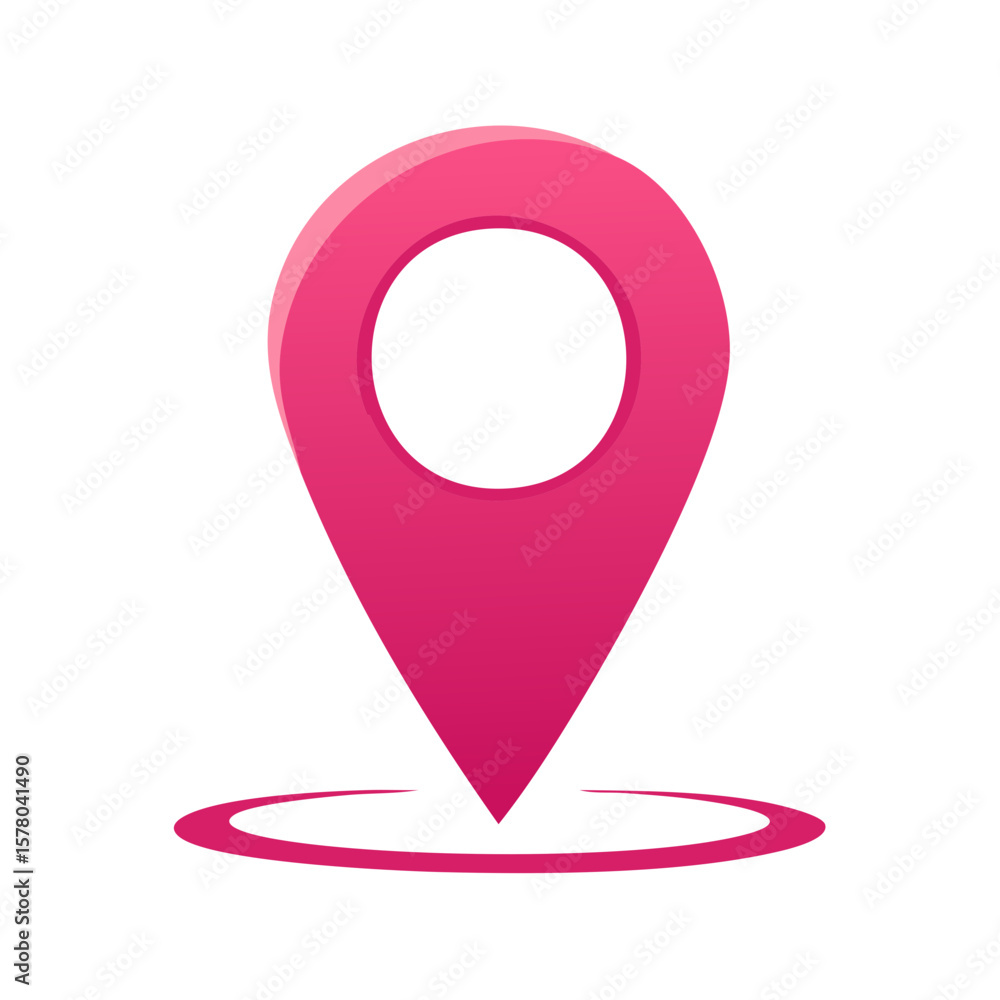 Poster navigation: vivid pink location pin icon with subtle gradient and ground circle