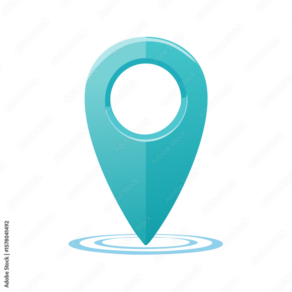 Aufkleber teal location pin pointing down over ripples signifying precise position or focused area of interest