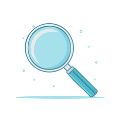 Single cartoon magnifier lens design isolated on a white background symbolizing discovery and investigation