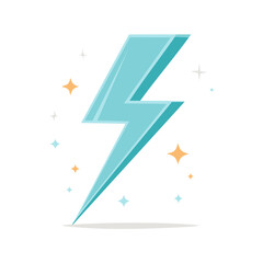 Illustration of blue stylized lightning bolt with various sparkle effects