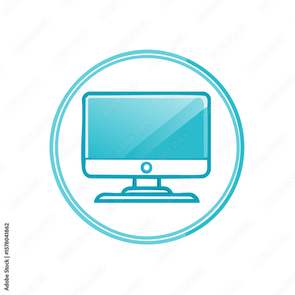 Fototapete Computer display icon inside a teal circle design element for technology and creative concepts for websites and applications